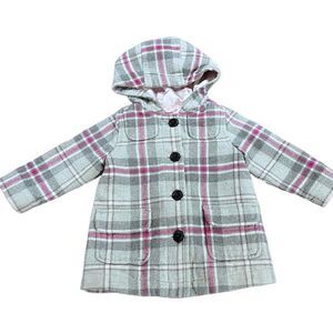 Old Navy Grey and Pink Plaid Pea Coat- 12-18mon
